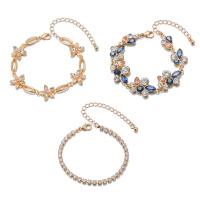 alliage de zinc Set de bracelet, Placage de couleur d'or, trois pièces & bijoux de mode & réglable & pour femme & avec strass, doré, Vendu par fixé