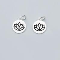 Sterling Silver Pendants, 925 Sterling Silver, silver color plated, with flower pattern, original color, 11mm 