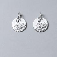 Sterling Silver Pendants, 925 Sterling Silver, plated, with flower pattern 12mm 