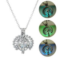 Luminated Necklace, Zinc Alloy, with Night-Light Stone, Peacock, platinum color plated, cross chain & for woman & hollow Approx 17.7 Inch 