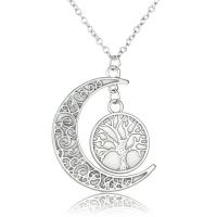 Luminated Necklace, Zinc Alloy, with Night-Light Stone, with 1.96inch extender chain, Moon, antique silver color plated, for woman & hollow Approx 17.7 Inch 