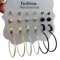 Iron Earring Set, with ABS Plastic Pearl & Zinc Alloy, plated, for woman & with rhinestone 40mm, 5mm, 8mm, 10mm 