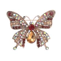 Rhinestone Zinc Alloy Brooch, Butterfly, fashion jewelry & for woman & with glass rhinestone & with rhinestone, multi-colored 