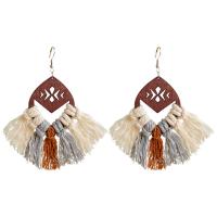 Fashion Tassel Earring, Wood, with Cotton Thread & Brass, fashion jewelry & for woman 110mm 