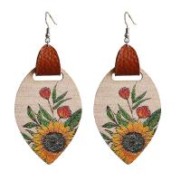 Fashion Create Jewelry Earring, Wood, with PU Leather & Iron, fashion jewelry & for woman 100mm 
