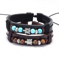 Cowhide Bracelets, with turquoise & Wax Cord & Tiger Eye & Zinc Alloy, fashion jewelry & Unisex 