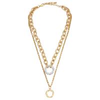 Rhinestone Zinc Alloy Necklace, gold color plated, Double Layer & fashion jewelry & for woman & with rhinestone, golden cm 