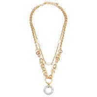 Rhinestone Zinc Alloy Necklace, with ABS Plastic Pearl, gold color plated, Double Layer & fashion jewelry & for woman & with rhinestone, golden cm 
