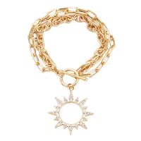 Zinc bracelets en strass en alliage , alliage de zinc, Placage de couleur d'or, bijoux de mode & multicouche & pour femme & avec strass, doré, 39mm .5 cm, Vendu par PC