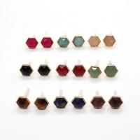 Gemstone Stud Earring, Natural Stone, with Brass, Hexagon, gold color plated & for woman & faceted 12mm 