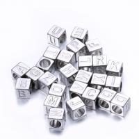 Stainless Steel Beads, 304 Stainless Steel, Square, letters are from A to Z & DIY, original color, 7mm, Approx 