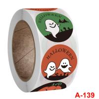 Adhésif-Autocollant Papier autocollant, Rond, Halloween Design, couleurs mélangées, 25mm, Environ Vendu par bobine