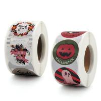 Kleber +Aufkleber Aufkleber Papier, rund, Design für Halloween, keine, 25mm, ca. 500PCs/Spule, verkauft von Spule