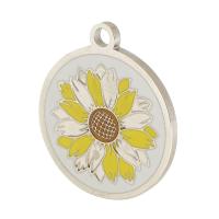 Enamel Stainless Steel Pendant, 304 Stainless Steel, polished, fashion jewelry & Unisex & with flower pattern, original color Approx 1.5mm 