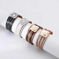 PU Leather Cord Bracelets, with Plastic Pearl & Zinc Alloy, multilayer & for woman & with rhinestone 20mm,15mm Approx 7.67 Inch 