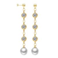 Stainless Steel Drop Earring, 304 Stainless Steel, with Crystal & Plastic Pearl, fashion jewelry & for woman 65mm 