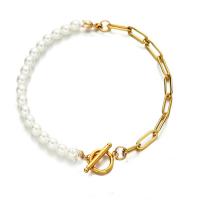 Stainless Steel Chain Bracelets, 304 Stainless Steel, with Plastic Pearl, fashion jewelry & for woman 5mm,4mm 