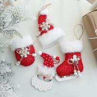 Cloth Christmas Tree Decoration, with Plush & Wood, handmade & Christmas jewelry, red 