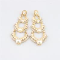 Zinc Alloy Rhinestone Drop Earring, with Plastic Pearl, gold color plated, fashion jewelry & for woman & with rhinestone, golden 