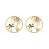 Zinc Alloy Rhinestone Stud Earring, Flat Round, gold color plated, fashion jewelry & for woman & with rhinestone & hollow, golden 