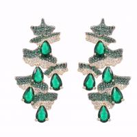 Cubic Zircon (CZ) Drop Earring, Brass, Leaf, gold color plated, fashion jewelry & micro pave cubic zirconia & for woman 