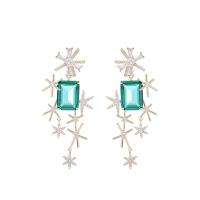 Cubic Zircon (CZ) Drop Earring, Brass, Snowflake, gold color plated, fashion jewelry & micro pave cubic zirconia & for woman 