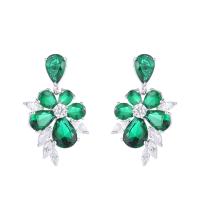 Cubic Zircon (CZ) Drop Earring, Brass, Flower, silver color plated, fashion jewelry & micro pave cubic zirconia & for woman 