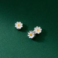 Sterling Silver Spacer Beads, 925 Sterling Silver, Daisy, silver color plated, enamel, white 