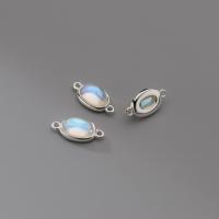 Sterling Silver Charm Connector, 925 Sterling Silver, with Synthetic Moonstone, Oval, silver color plated, original color 