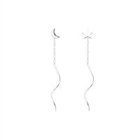 Sterling Silver Thread Through Earrings, 925 Sterling Silver, platinum plated & for woman, original color, 40mm 