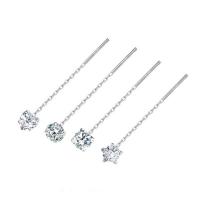 Sterling Silver Thread Through Earrings, 925 Sterling Silver, platinum plated  & micro pave cubic zirconia & for woman, original color 