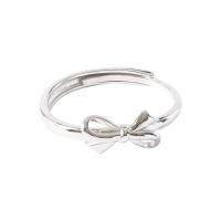 Sterling Silver Finger Ring, 925 Sterling Silver, Bowknot, platinum plated, Adjustable & for woman, original color 