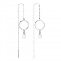 Sterling Silver Thread Through Earrings, 925 Sterling Silver, with Shell Pearl, plated, fashion jewelry & for woman 100mm 