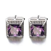 Brass Cufflinks, with Crystal, Square, platinum color plated, micro pave cubic zirconia & for man, 12-20mm 