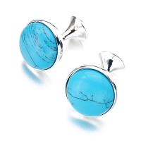 Brass Cufflinks, with turquoise, Round, plated, fashion jewelry & for man 14-20mm 
