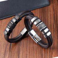 316L Stainless Steel Bracelet, with PU Leather, Vacuum Ion Plating, for man Approx 8.26 Inch 