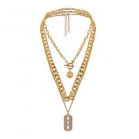 Fashion Multi Layer Necklace, Zinc Alloy, with 1.96 inch extender chain, gold color plated, for man & with rhinestone & multi-strand, 61cm,53cm,43cm 