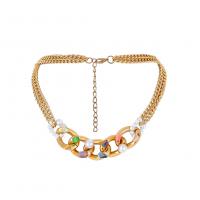 aluminum chain Necklace, with Plastic Pearl, with 1.96 inch extender chain, gold color plated, for woman Approx 14.56 Inch 