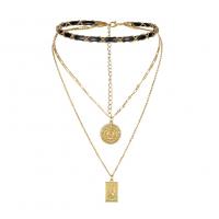 Fashion Multi Layer Necklace, Zinc Alloy, with PU Leather, with 3.93 inch extender chain, gold color plated, for woman & with rhinestone & multi-strand, 50cm,40cm,32cm 