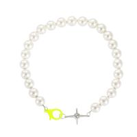 Collier de perles en plastique, perle de plastique, avec alliage de zinc, pour femme & avec strass, blanc Environ 17.51 pouce, Vendu par PC