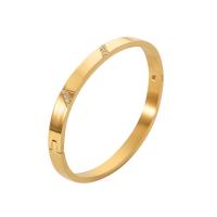 Stainless Steel Bangle, 304 Stainless Steel, with Cubic Zirconia, Donut, Vacuum Ion Plating, for woman, golden, 6mm, Inner Approx 59mm 