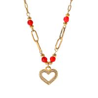 Stainless Steel Jewelry Necklace, 304 Stainless Steel, Heart, Vacuum Ion Plating, for woman & with rhinestone, gold, 15mm Approx 40 cm 