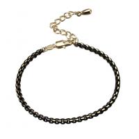 Brass Bracelets, with 5cm extender chain, plated, for woman, black, 4mm Approx 19.6 cm 