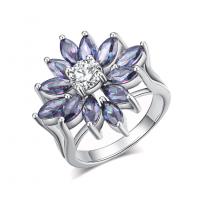 Cubic Zirconia Micro Pave Brass Finger Ring, with Cubic Zirconia, Flower, platinum plated & for woman, purple, 22mm 