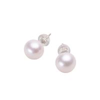 Freshwater Pearl Brass Earring, with Brass, Round, silver color plated, for woman, white, 8-9mm 