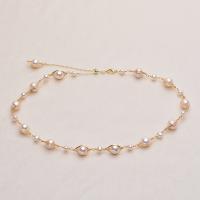 Cultured Freshwater Pearl Brass Bracelet, with Brass, Round, gold color plated, for woman, white .1 Inch 