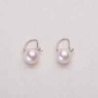 Freshwater Pearl Brass Earring, with Brass, Round, silver color plated, for woman, white, 12-13mm 