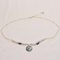 Shell Freshwater Pearl Necklace, with Abalone Shell & Brass, Round, gold color plated, for woman, white .93 Inch 