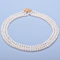 Freshwater Pearl Brass Necklace, with Brass, Round, gold color plated, multilayer & for woman & with rhinestone, white, 6-7mm .93 Inch 