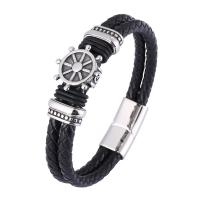 Leather Bracelet, with 316 Stainless Steel, Ship Wheel, polished, Double Layer & fashion jewelry & for man 12mm 
